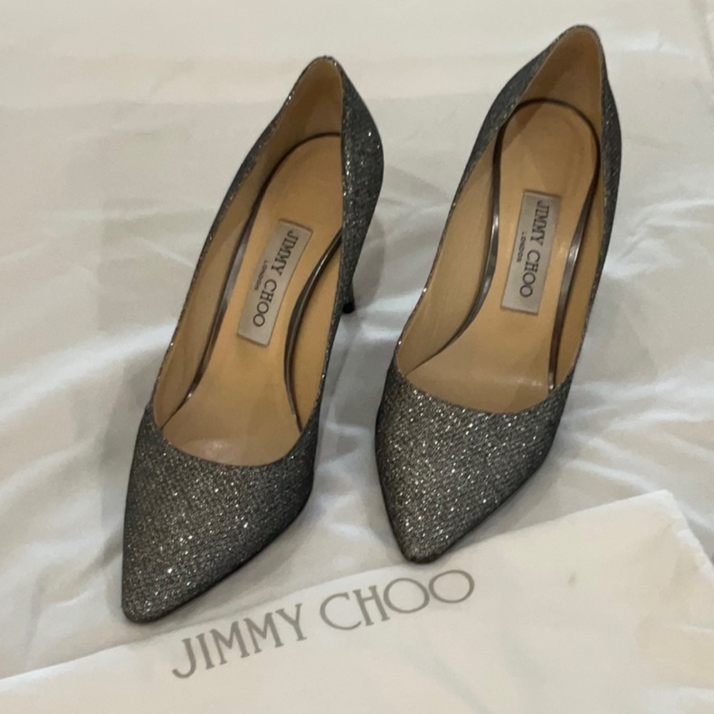 Jimmy Choo Silver Sparkle Heels great condition no odor